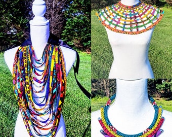 Ankara / African Print Fabric Multistrand Bib Necklaces. Free Shipping Within the USA