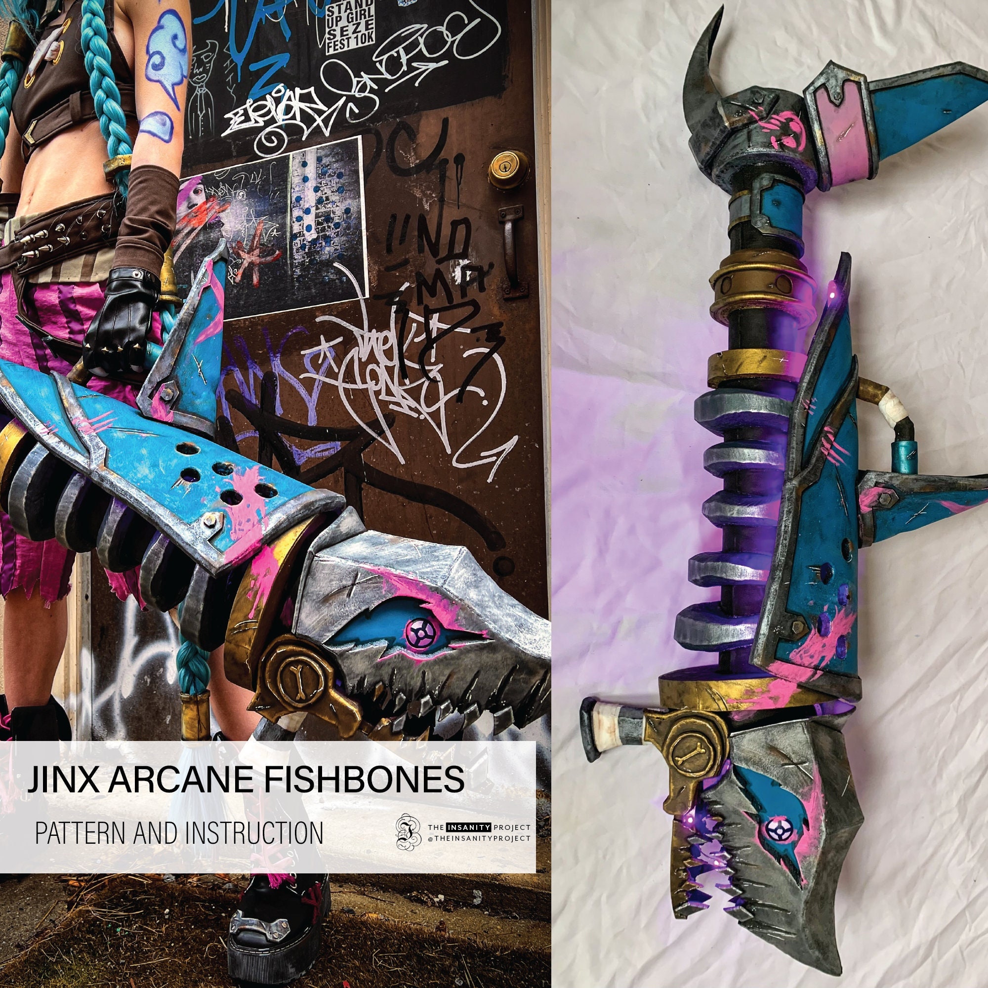 Jinx Arcane Fishbones Cosplay Blueprint and Instruction Guide -   Portugal