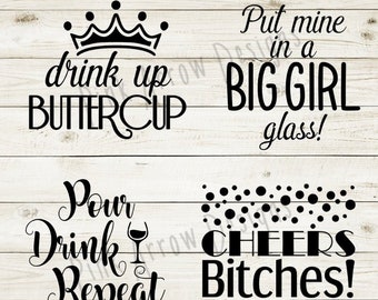 Wine svg bundle, Drink up svg, Cheers svg, Cheers bitches svg, Wine sayings for coasters svg, coaster svg bundle, drink sayings, wine saying