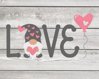 Valentine Gnome svg, Love Gnome svg, Gnome avec cœur de ballon svg, Valentine svg, Love Valentine Gnome svg, Valentine cut file, Gnome png