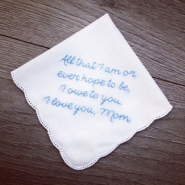 Beautiful customised personalised wedding hanky handkerchief, ideal for bride, bridesmaid, mother of the bride, father of the bride