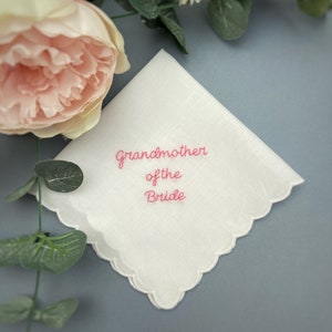 Grandmother of the Bride Grandmother of the Groom beautiful hand embroidered wedding white handkerchief hanky tissue great gift