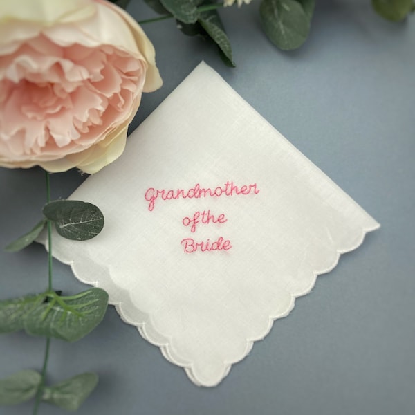 Grandmother of the Bride Grandmother of the Groom beautiful hand embroidered wedding white handkerchief hanky tissue great gift