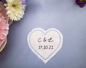 Beautiful hand stitched personalised Wedding Dress Patch - something blue bride gift