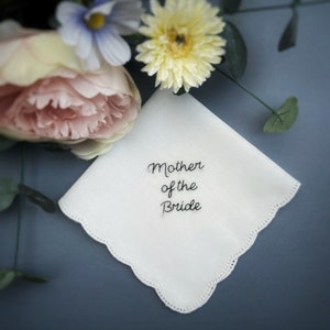 Mother of the Bride Mother of the Groom Step Mother beautiful hand embroidered wedding white handkerchief hanky tissue great gift present