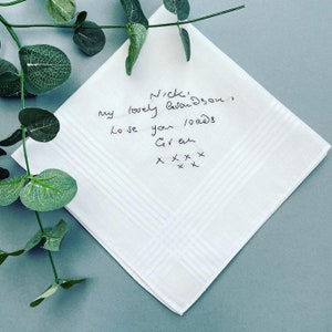 Beautiful customised actual handwriting hand embroidered wedding handkerchief hanky great keepsake gift for bride groom father of the bride