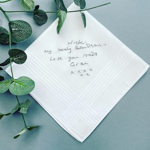 Beautiful customised actual handwriting hand embroidered wedding handkerchief hanky great keepsake gift for bride groom father of the bride