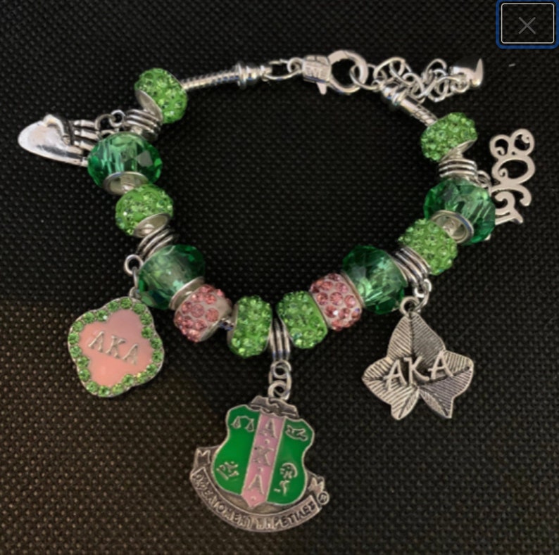 Pink and Green Pandora Style charm Bracelet Etsy