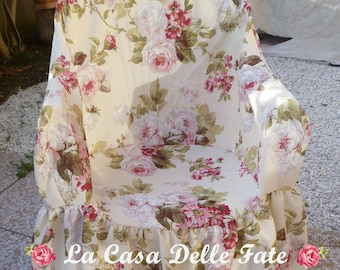 Shabby-chic pink floral Chair cover with armrests for garden plastic chair, chair cover with skirt, garden chair dress up for party