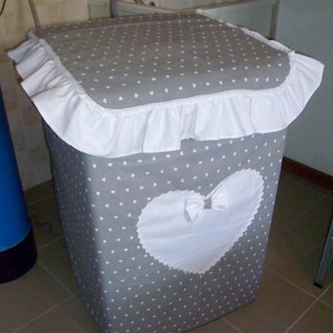 Custom Washing machine cover for a top loading, small washing machine cover shabby, grey with white heart top load washing machine cover