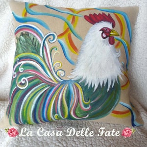 Hand-Painted Rooster, Farmhouse Pillow, Chicken pillow, Easter Gift, pillow cover, Country Home Decor, Easter Decorations, rustic pillow