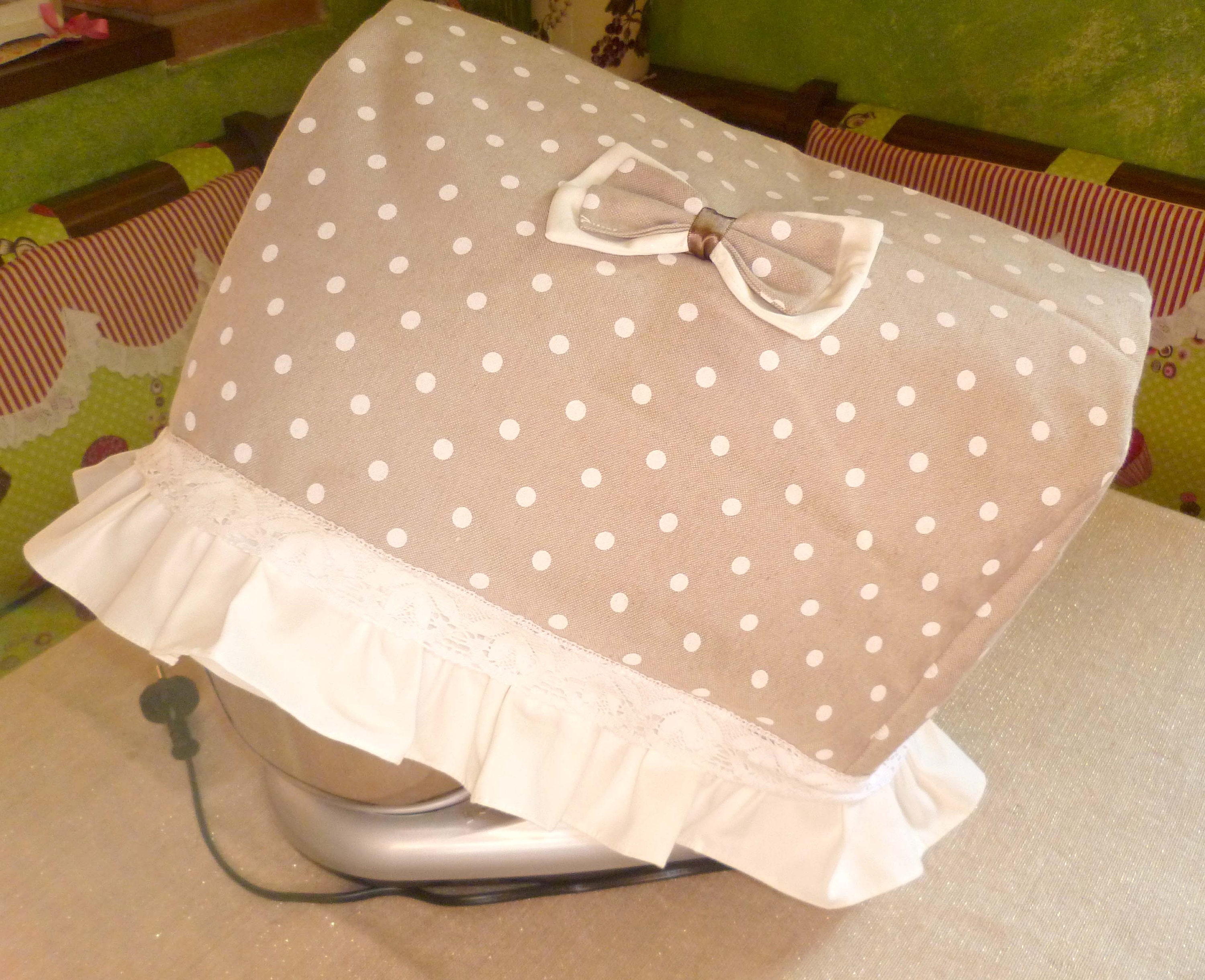 Shabby Chic Kitchenaid Lift Mixer Cover Beige With White Dots