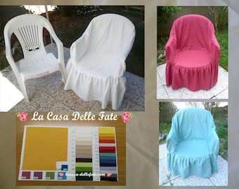 Chair cover with armrests for garden plastic chair, chair cover with skirt, garden chair cover for party ceremonies, wedding dress up chair