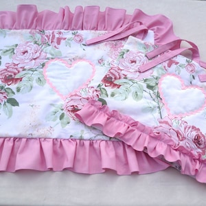 Housses de cuisinière et de four en tissu avec roses roses country-chic avec applications florales, housses de cuisinière et de four assorties