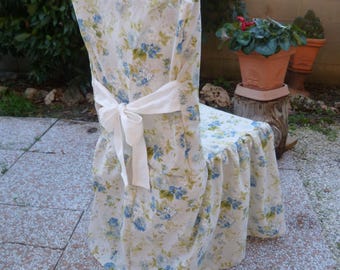 Blauer Stuhlhussen mit Blumenmuster und Rüschen, Stuhlhussen im Shabby-Chic-Stil, elegante Stuhlhussen, Stuhlhussen im Shabby-Chic-Stil für Partys