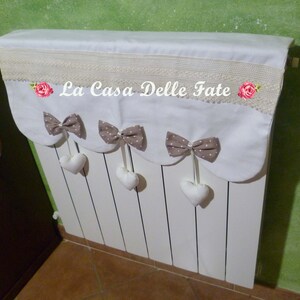 Shabby-chic White Radiator Cover Wave Cut With Beige Bows and White ...