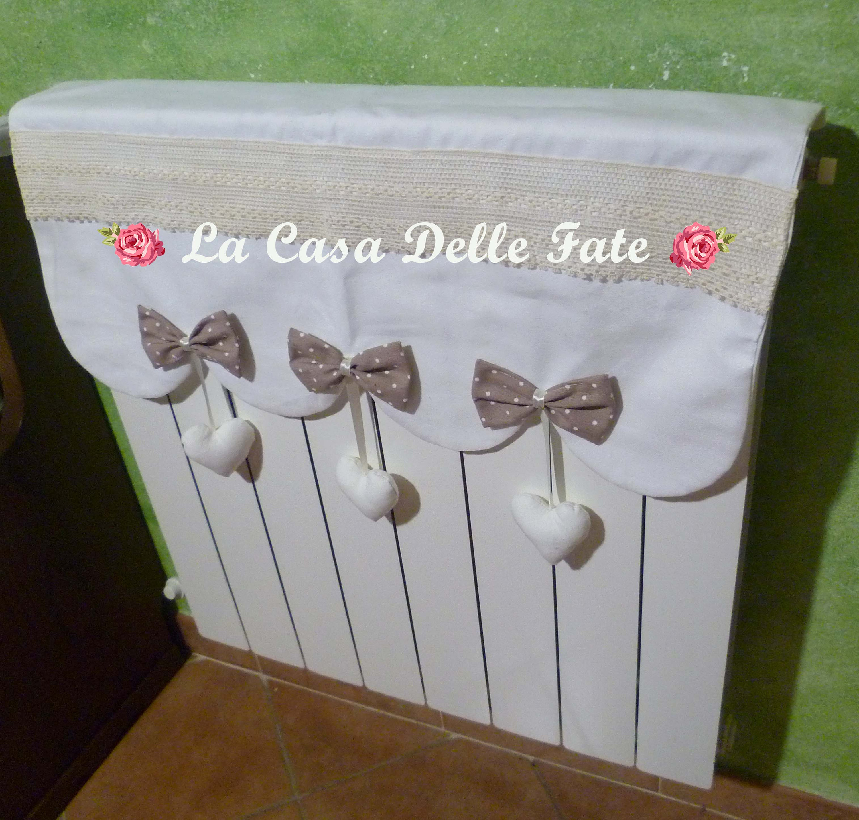 Chic Radiator Covers Shabby-chic White Radiator Cover Wave Cut With Beige Bows and White ...