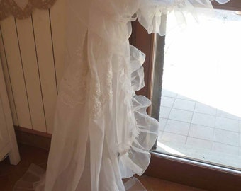 Bitray Fermatenda In Pizzo Bianco Elegante: 2 Pezzi Di Fiocchi Decorativi Vintage Per Tende, Larghezza 17 Cm, Lunghezza Totale 94 Cm