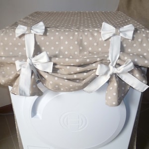 Shabby-chic beige white dots Washing machine cover with bows, Washer-dryer Protection, Tumble drier cover, Washer-dryer Protection