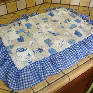 Housses de poêle chats bleu campagne, housses de cuisine avec volant, housses de poêle, housses de poêle, décoration de cuisine, protection plaque de cuisson