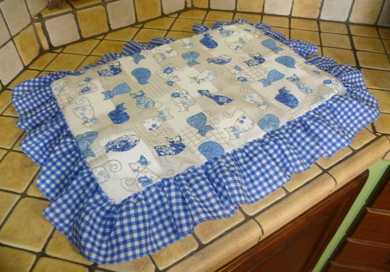 Coprifornelli gatti blu country, copricucina con balza , copri fornelli,  coprifuochi, decorazione cucina, protezione per piano cottura -  Italia