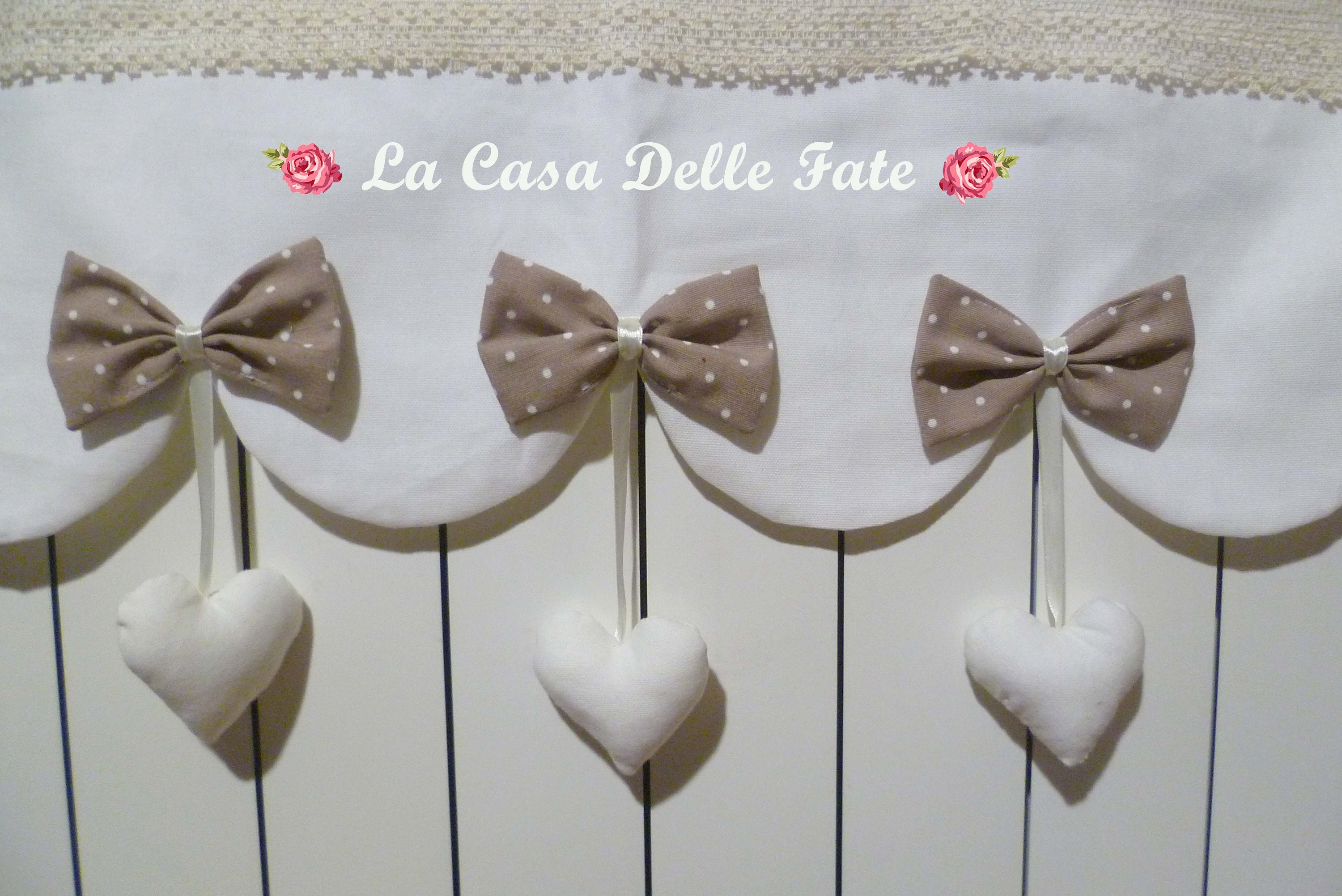 Customized Radiator Cover in Fabric Color of Your Choice Wave Cut With Bows  and Hanging Hearts, Lace Radiator Protection With Hanging Hearts 