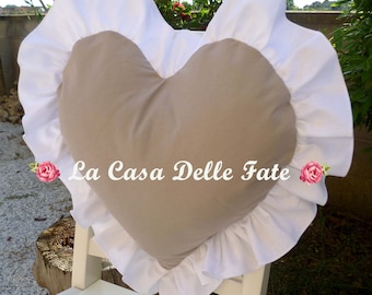 Cuscino a forma di cuore con balza per schienale sedia in tessuto con colori a scelta, cuscino per spalliera sedia Shabby-chic