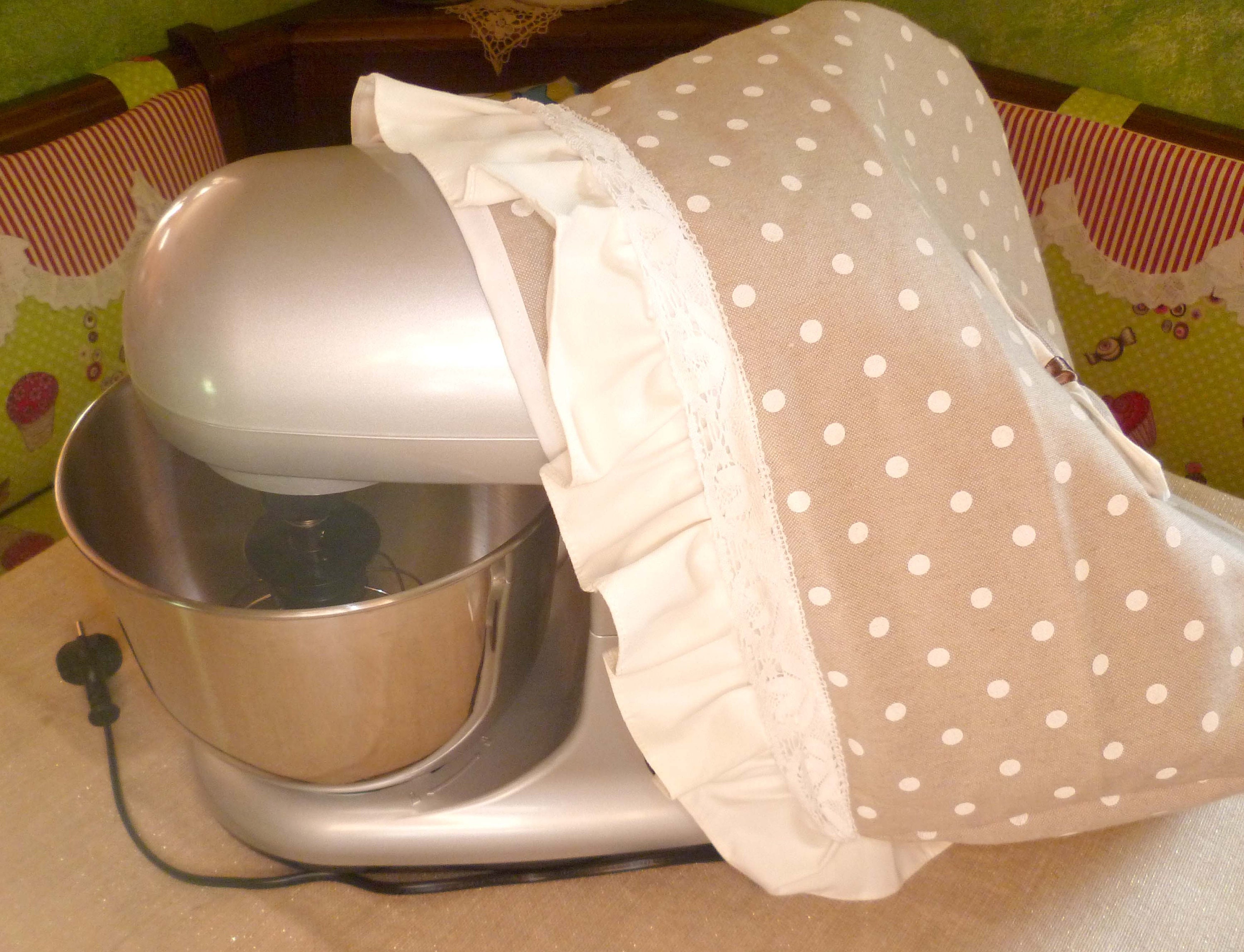 Shabby Chic Kitchenaid Lift Mixer Cover Beige With White Dots