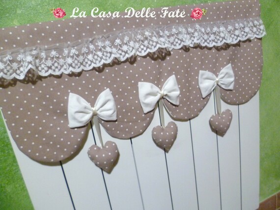 Customized Radiator Cover in Fabric Color of Your Choice Wave Cut With Bows  and Hanging Hearts, Lace Radiator Protection With Hanging Hearts 