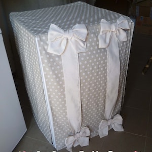 Shabby-chic beige white dots Washing machine cover with bows, Washer-dryer Protection, Tumble drier cover, Washer-dryer Protection