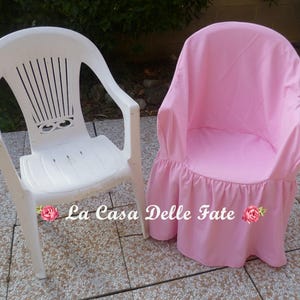 Pink chair cover with armrests for garden plastic chair, chair cover with skirt, garden chair cover for party, wedding dress up chair