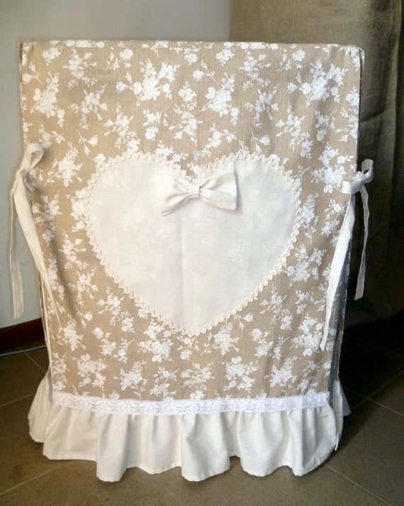 Coprilavatrice Shabby-chic beige a fiori bianchi,copri lavatrice