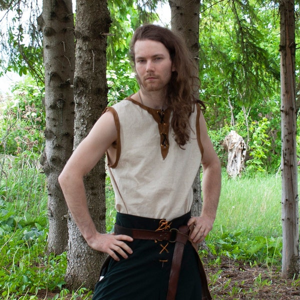 Camisole Médiévale par Val'Rök costume Médiéval celtique lin cotton viking sans manches débardeur