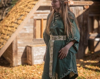Tunic SINDARR with brocade by Val'Rök in linen elf LARP