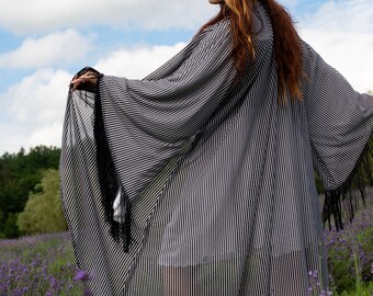 HELLEY Fishnet Long Sleeves Maxi floor lenght Cardigan by Val'Rök coverup swimsuit alternative rave witchy vest