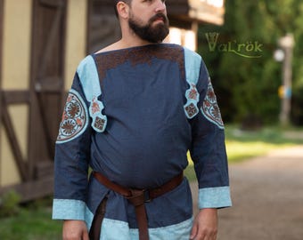 Tunic or Dress ''Coptish'' with embroideries by Val'Rök in linen Coptic byzantine LARP