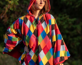 Jester circular rainbow cape by Val'Rök for LARP renfair pride