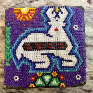 Blue Deer Coaster / Decor / Huichol Bead Art image 1