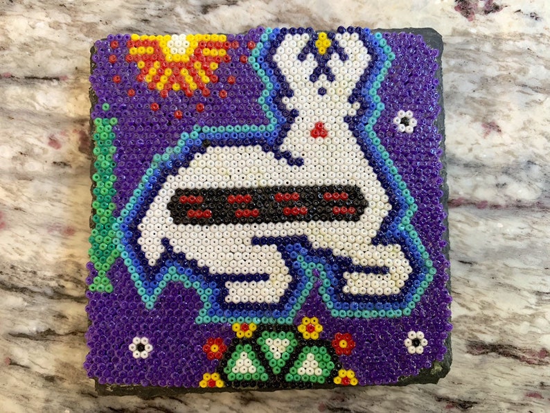 Blue Deer Coaster / Decor / Huichol Bead Art image 1