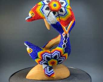 Dolphin Yin Yang Huichol Bead Art Sculpture