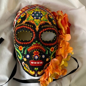 Sugar Skull Mask Huichol Bead Art