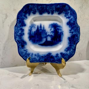 Flow Blue Plate/Platter “Gothic” Pattern by John Meir - Staffordshire, England c. 1840s-1860s