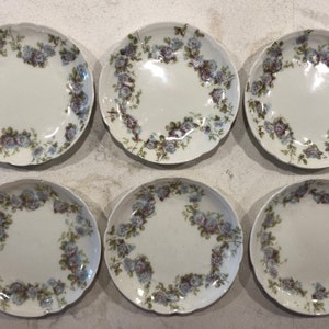 Lovely Vintage Set of 6 Haviland Limoges Porcelain China Butter Pats/Blue Floral – France 1890’s