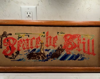 Antique Vintage Punch Paper Motto Sampler “Peace Be Still” Anchor/Lighthouse/Boat/Water 1800s