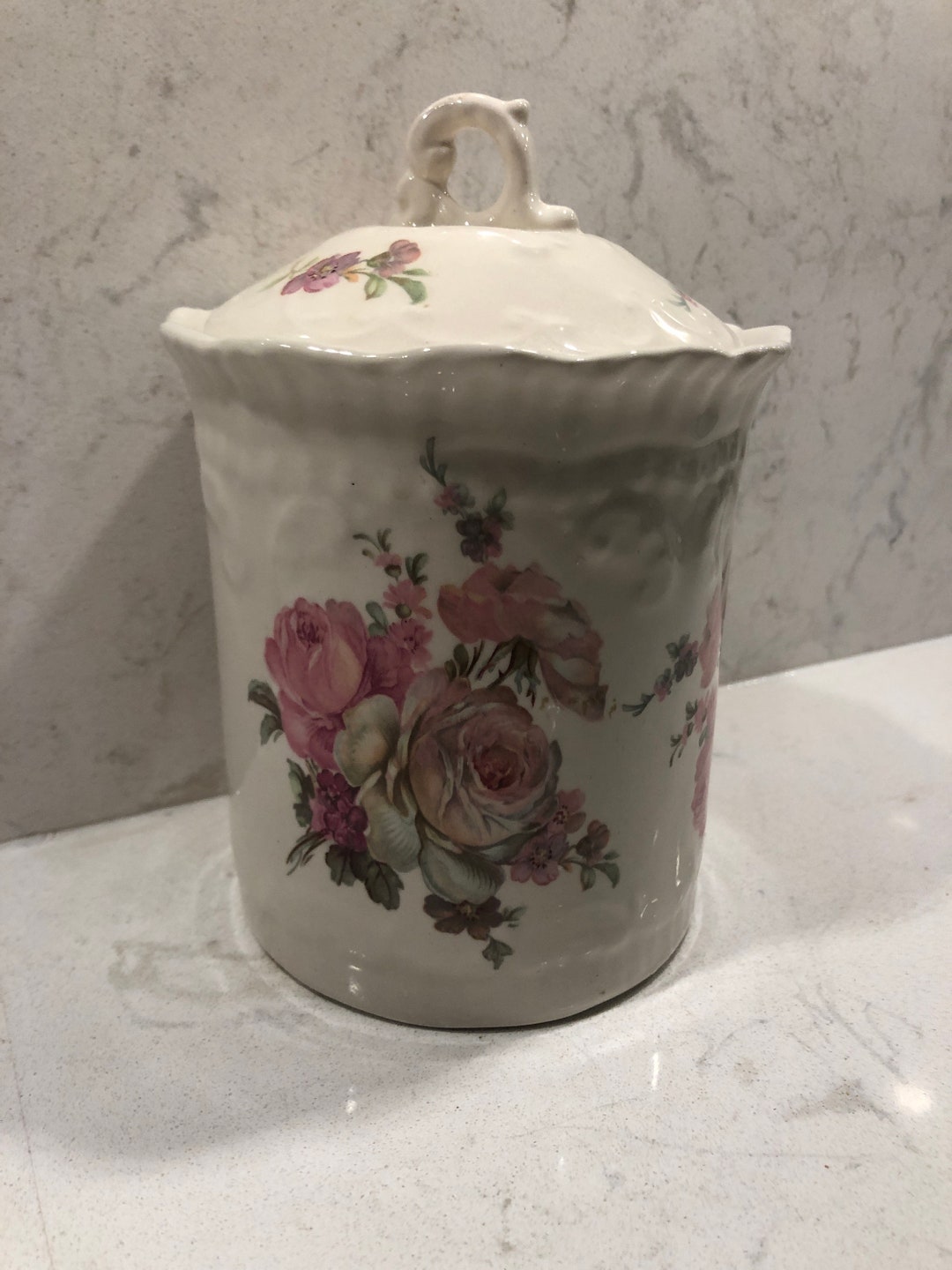 Empress Ironstone Biscuit Canister Jar Pink Rose Flowers Etsy