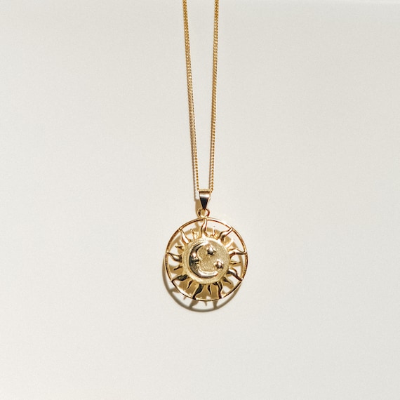Rose Gold-plated Silver 25mm Sun And Moon Pendant