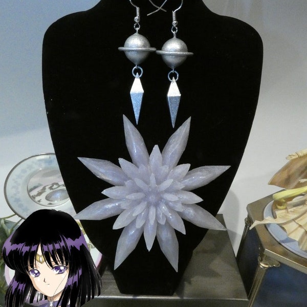 Sailor Saturn Ohrringe Kristall Brosche Nerd Geschenk Sailor Moon Cosplay Accessoire