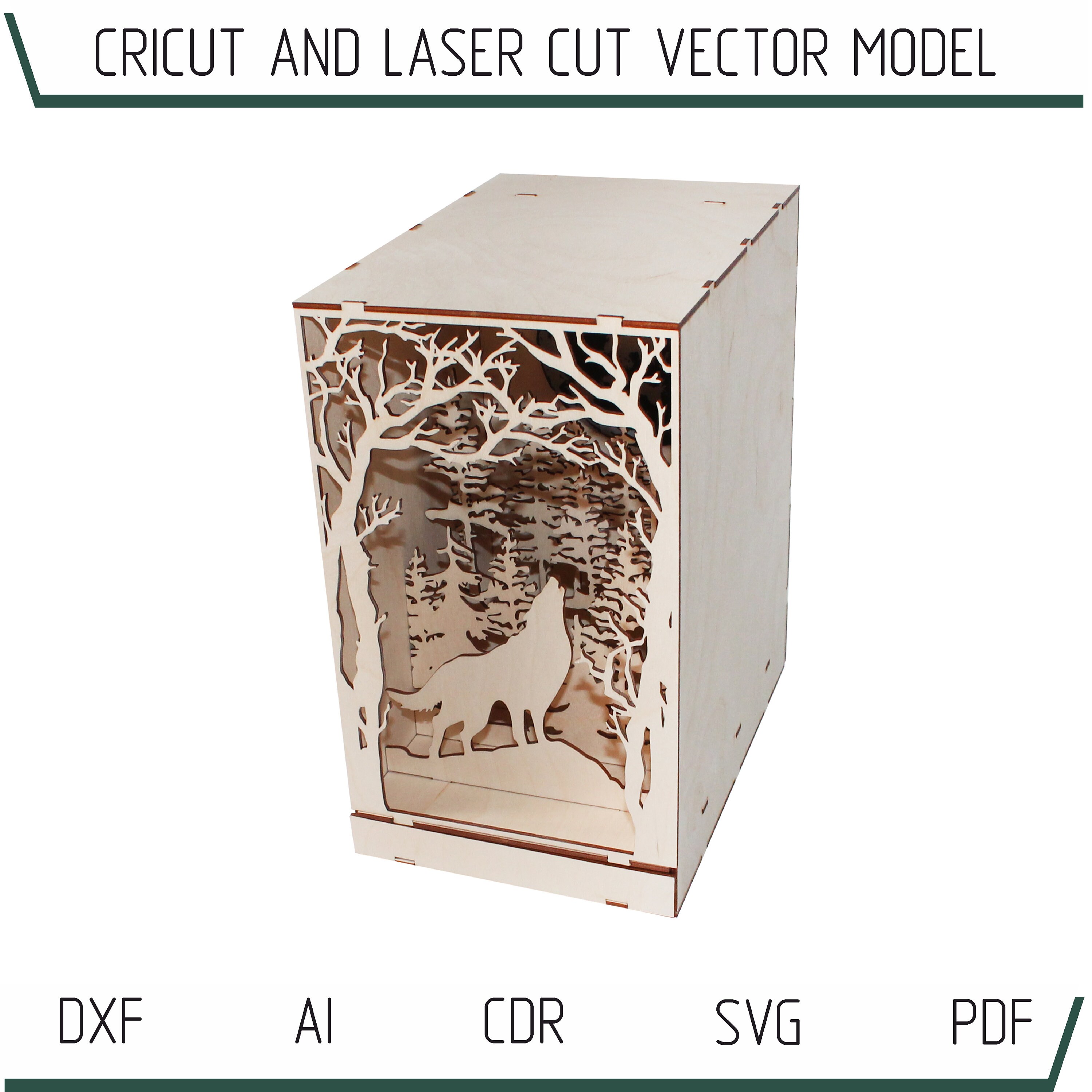 SVG DXF PDF Laser cut files Book Nook Wolf Engraved Moon Etsy