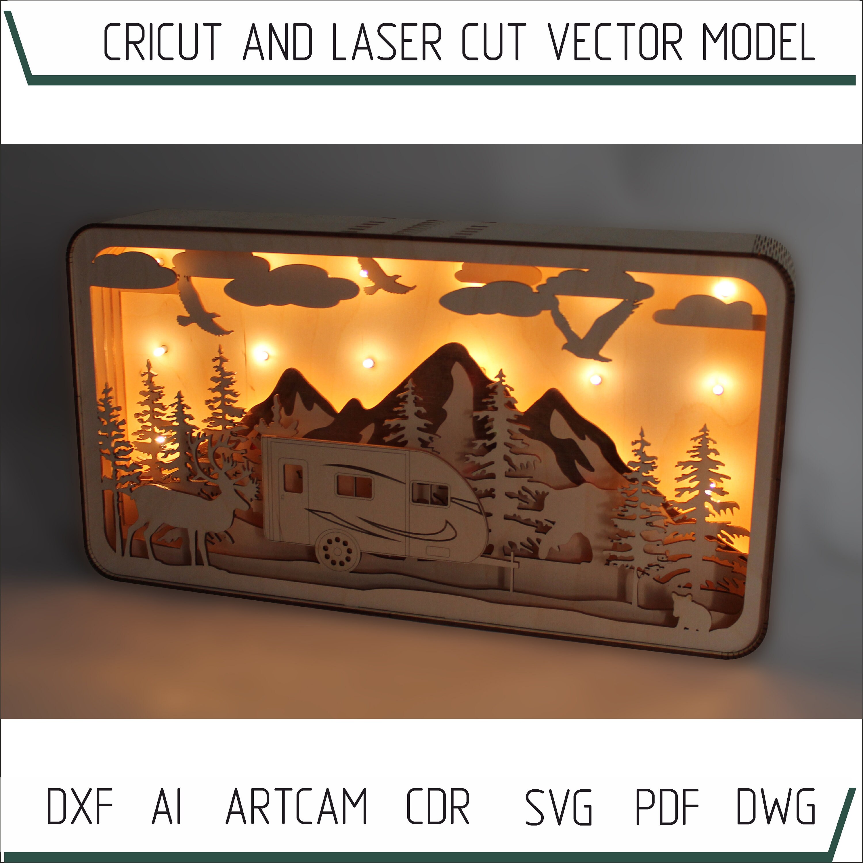 Download Dxf Files Large Shadow Box Travel Trailer Deer Bear Forest Etsy