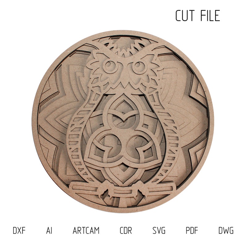 Download DXF Laser cut vector model multilayer mandala Owl cnc plan ...